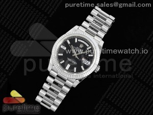 DayDate 40 SS JDF 904L Steel Black Crystal Dial on President Bracelet VR3255 V3 (Gain Weight)