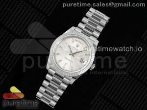 DayDate 40 SS JDF 904L Steel Silver Crystal Dial on President Bracelet VR3255 V3 (Gain Weight)