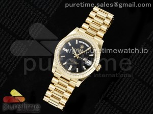 DayDate 40 YG JDF Gain Weight 904L Steel Black Crystal Dial on President Bracelet VR3255 V3