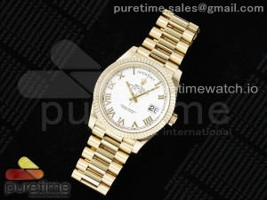 DayDate 40 YG JDF Gain Weight 904L Steel White Roman Dial on President Bracelet VR3255 V3