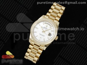 DayDate 40 YG JDF Gain Weight 904L Steel White Crystal Dial on President Bracelet VR3255 V3