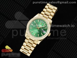 DayDate 40 YG JDF Gain Weight 904L Steel Green Stick Dial on President Bracelet VR3255 V3