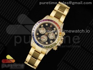 Daytona YG Rainbow EF Best Edition Black/YG Diamonds Dial Style 2 on YG Bracelet A7750