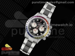 Daytona SS Rainbow EF Best Edition Black/Silver Diamonds Dial on SS Bracelet A7750