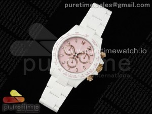 Daytona AET White Solid Ceramic Case and Bracelet Pink Dial N6F 1:1 Best Edition DD4801