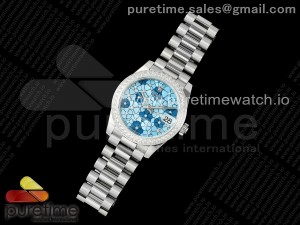 DateJust 31 Ladies 278289rbr GMF Blue Flora Dial on SS President Bracelet A2824