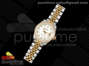 DateJust 28 SS/YG JDF 1:1 Best Edition White MOP Dial Diamonds Bezel on SS/YG President Bracelet A2671