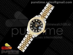 DateJust 28 SS/YG JDF 1:1 Best Edition Black Diamonds Dial on SS/YG President Bracelet A2671