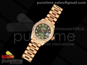 DateJust 28 RG JDF 1:1 Best Edition Green Diamonds Dial on RG President Bracelet A2671