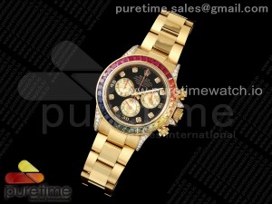 Daytona 116598rbow SWF 1:1 Best Edition Black Diamonds Dial on YG Bracelet SH4130 V2 (Mod Version)