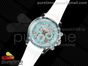 AET Daytona Sapphire GETF Best Edition Skeleton Tiffany Blue Dial on White Rubber Strap SA4130
