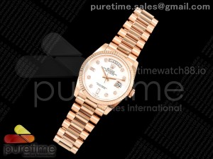 Day Date 36 RG QF 1:1 Best Edition 904L Steel White MOP Diamonds Dial on President Bracelet A2836 V3
