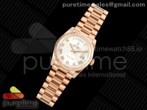 Day Date 36 RG QF 1:1 Best Edition 904L Steel Silver Roman Dial on President Bracelet A2836 V3