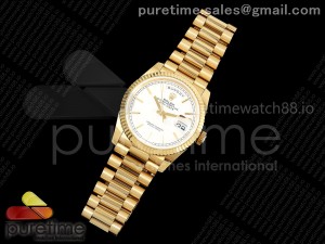 Day Date 36 YG QF 1:1 Best Edition 904L Steel White Stick Dial on President Bracelet A2836 V3