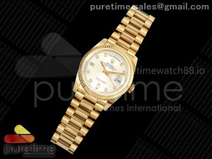 Day Date 36 YG QF 1:1 Best Edition 904L Steel Silver Diamonds Dial on President Bracelet A2836 V3