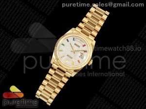 Day Date 36 YG QF 1:1 Best Edition 904L Steel Diamonds Rainbow Dial on President Bracelet A2836 V3
