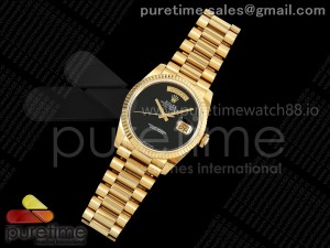 Day Date 36 YG QF 1:1 Best Edition 904L Steel Black No Marker Dial on President Bracelet A2836 V3