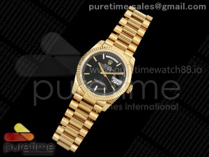 Day Date 36 YG QF 1:1 Best Edition 904L Steel Black Stick Dial on President Bracelet A2836 V3