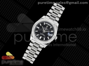 Day Date 40 SS 228239 KF 1:1 Best Edition Black Crystal Dial on President Bracelet VR3255 (Gain Weight)