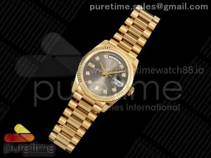 Day Date 36 YG QF 1:1 Best Edition 904L Steel Gray Diamonds Dial on President Bracelet A2836 V3