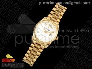 Day Date 36 YG QF 1:1 Best Edition 904L Steel White MOP Crystal Dial on President Bracelet A2836 V3