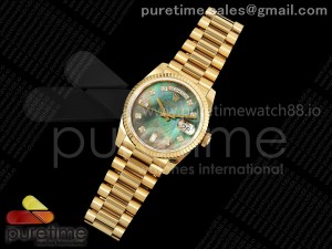 Day Date 36 YG QF 1:1 Best Edition 904L Steel Green MOP Diamonds Dial on President Bracelet A2836 V3