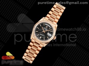 Day Date 36 RG QF 1:1 Best Edition 904L Steel Black Stick Dial on President Bracelet A2836 V3