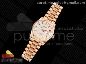 Day Date 36 RG QF 1:1 Best Edition 904L Steel Diamonds Rainbow Dial on President Bracelet A2836 V3