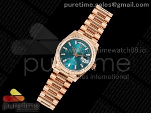 Day Date 36 RG QF 1:1 Best Edition 904L Steel Blue Crystal Dial on President Bracelet A2836 V3