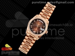 Day Date 36 RG QF 1:1 Best Edition 904L Steel Brown Ombre Roman Dial on President Bracelet A2836 V3