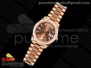 Day Date 40 RG 228235 Noob 1:1 Best Edition Brown Crystal Dial on President Bracelet A2836 (Gain Weight)