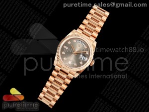 Day Date 36 RG QF 1:1 Best Edition 904L Steel Gray Diamonds Dial on President Bracelet VR3255 V3