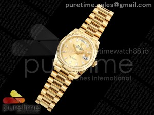 Day Date 36 YG QF 1:1 Best Edition 904L Steel YG Crystal Dial on President Bracelet VR3255 V3
