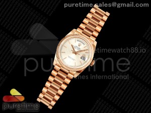 Day Date 36 RG QF 1:1 Best Edition 904L Steel Silver Stick Dial on President Bracelet VR3255 V3