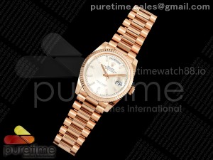 Day Date 36 RG QF 1:1 Best Edition 904L Steel Silver Crystal Dial on President Bracelet VR3255 V3