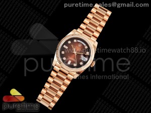 Day Date 36 RG QF 1:1 Best Edition 904L Steel Brown Ombre Diamonds Dial on President Bracelet VR3255 V3