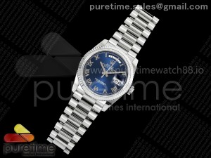 Day Date 36 SS QF 1:1 Best Edition 904L Steel Blue Roman Dial on President Bracelet VR3255 V3