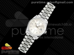 Day Date 36 SS QF 1:1 Best Edition 904L Steel Silver Diamonds Dial on President Bracelet VR3255 V3