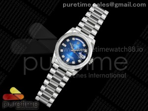 Day Date 36 SS QF 1:1 Best Edition 904L Steel Blue Ombre Diamonds Dial on President Bracelet VR3255 V3