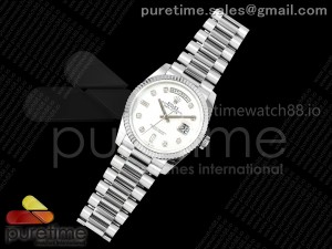 Day Date 36 SS QF 1:1 Best Edition 904L Steel White MOP Diamonds Dial on President Bracelet VR3255 V3