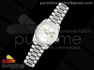 Day Date 36 SS QF 1:1 Best Edition 904L Steel Silver Stick Dial on President Bracelet VR3255 V3