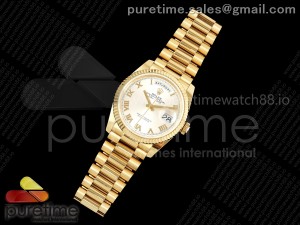 Day Date 36 YG QF 1:1 Best Edition 904L Steel Silver Roman Dial on President Bracelet VR3255 V3