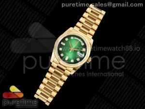 Day Date 36 YG QF 1:1 Best Edition 904L Steel Green Ombre Diamonds Dial on President Bracelet VR3255 V3