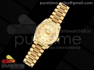 Day Date 36 YG QF 1:1 Best Edition 904L Steel YG Roman Dial on President Bracelet VR3255 V3