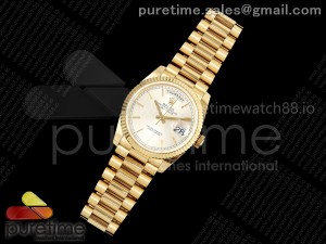 Day Date 36 YG QF 1:1 Best Edition 904L Steel Silver Stick Dial on President Bracelet VR3255 V3