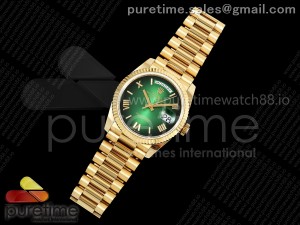 Day Date 36 YG QF 1:1 Best Edition 904L Steel Green Ombre Roman Dial on President Bracelet VR3255 V3