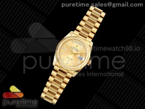 Day Date 36 YG QF 1:1 Best Edition 904L Steel YG Diamonds Dial on President Bracelet VR3255 V3