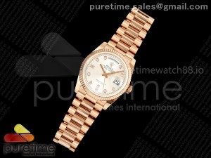 Day Date 36 RG QF 1:1 Best Edition 904L Steel Silver Diamonds Dial on President Bracelet VR3255 V3