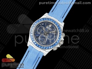 Daytona ZIF REMOULD White Carbon GETF Best Edition Blue Skeleton Dial Blue Diamonds Bezel on Blue Nylon Strap DD4802