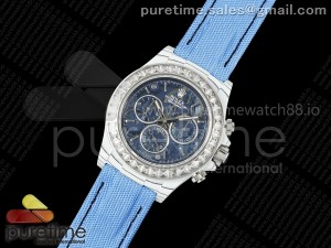 Daytona ZIF REMOULD White Carbon GETF Best Edition Blue Skeleton Dial Diamonds Bezel on Blue Nylon Strap DD4802